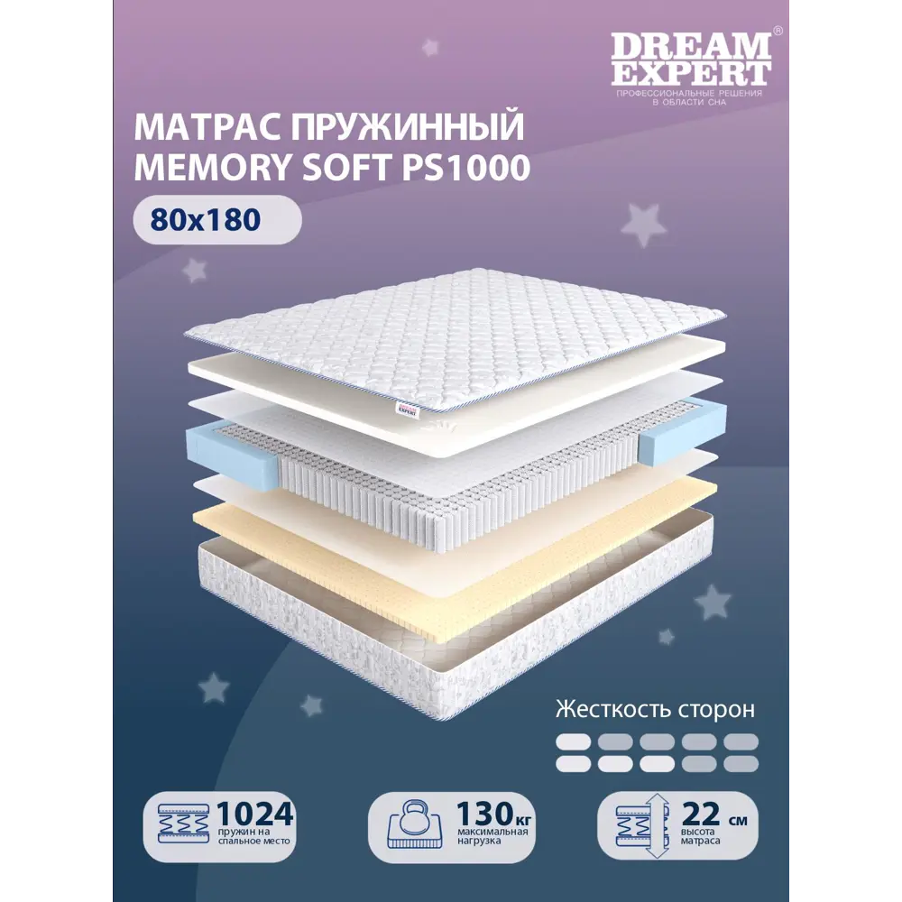 Фото Матрас независимый пружинный блок Dreamexpert Memory Soft PS1000 DEXDE7631624, 80x180 см Фото Матрас независимый пружинный блок Dreamexpert Memory Soft PS1000 DEXDE7631624, 80x180 см