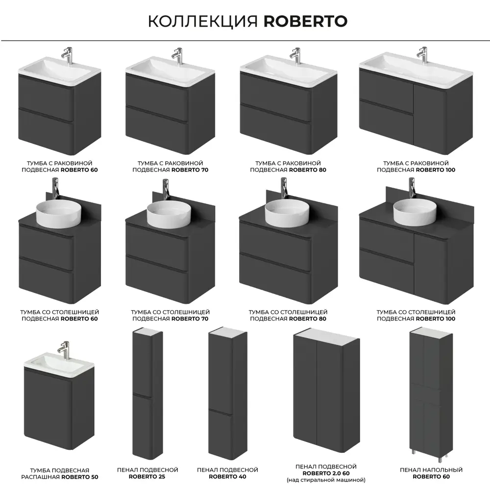 Фото 12 Тумба под раковину подвесная Итана 4657784358375 79.5см цвет графит, с раковиной Фото 12 Тумба под раковину подвесная Итана 4657784358375 79.5см цвет графит, с раковиной