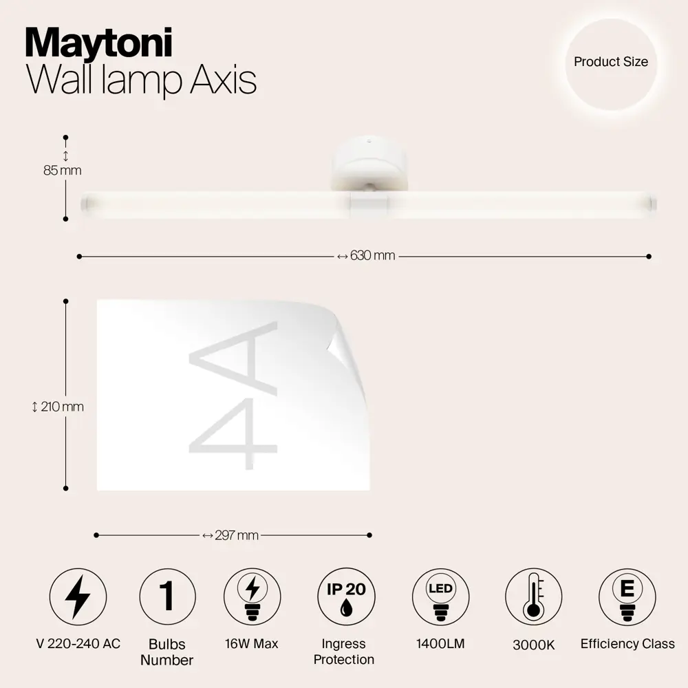 Фото 11 Настенный светильник светодиодный MAYTONI MOD106WL-L16W3K Axis теплый белый свет цвет белый Фото 11 Настенный светильник светодиодный MAYTONI MOD106WL-L16W3K Axis теплый белый свет цвет белый