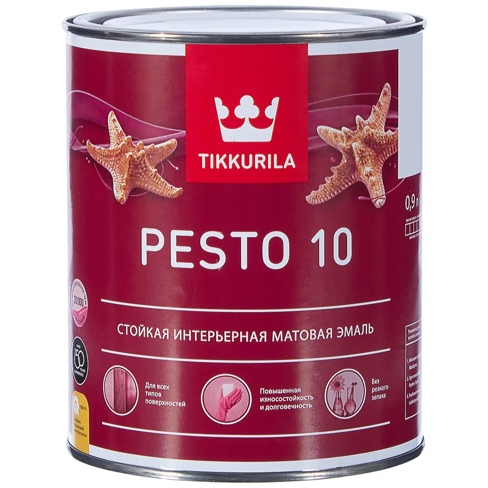 Фото 2 Эмаль Tikkurila Pesto 10 матовая цвет белый 0.9 л Фото 2 Эмаль Tikkurila Pesto 10 матовая цвет белый 0.9 л