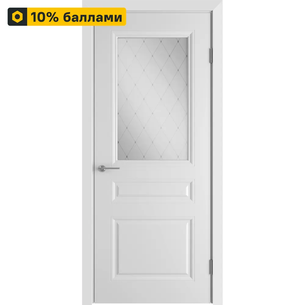 Фото Дверь межкомнатная со стеклом Стелла 70x200 см эмаль белый с замком и петлями Фото Дверь межкомнатная со стеклом Стелла 70x200 см эмаль белый с замком и петлями