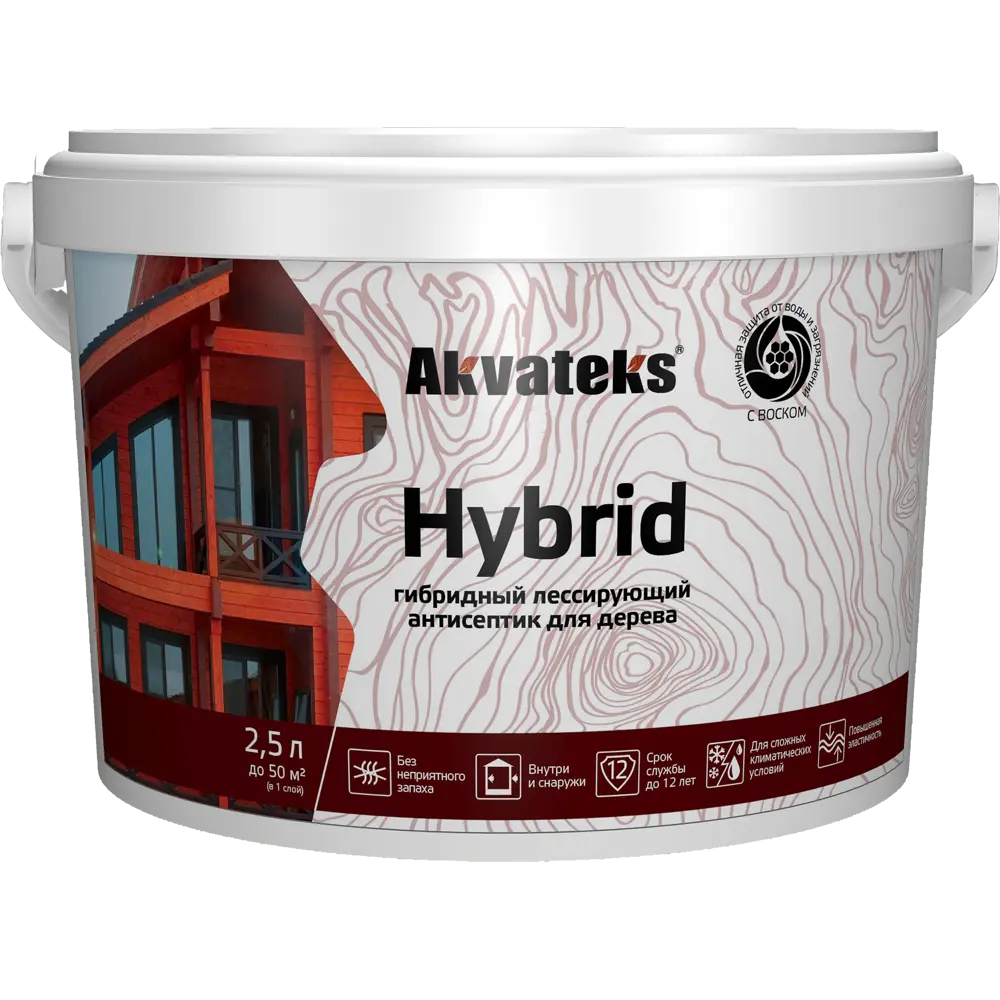 Фото 2 Антисептик Akvateks Hybrid гибридный лессирующий полуматовый прозрачный 2.5 л Фото 2 Антисептик Akvateks Hybrid гибридный лессирующий полуматовый прозрачный 2.5 л