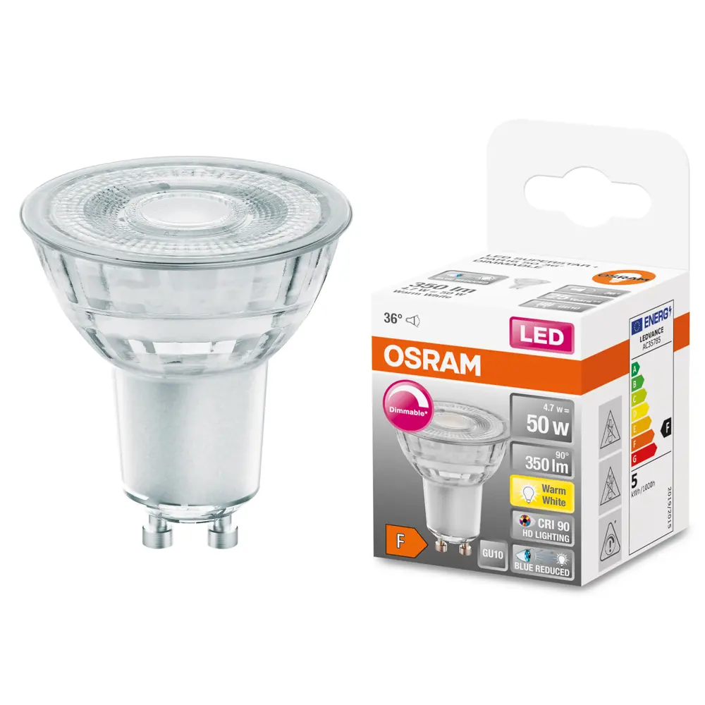 Фото Лампа светодиодная Osram 4058075613089-1 GU10 220-240 В 4.7 Вт спот матовый 350 Лм теплый белый (желтый) свет Фото Лампа светодиодная Osram 4058075613089-1 GU10 220-240 В 4.7 Вт спот матовый 350 Лм теплый белый (желтый) свет