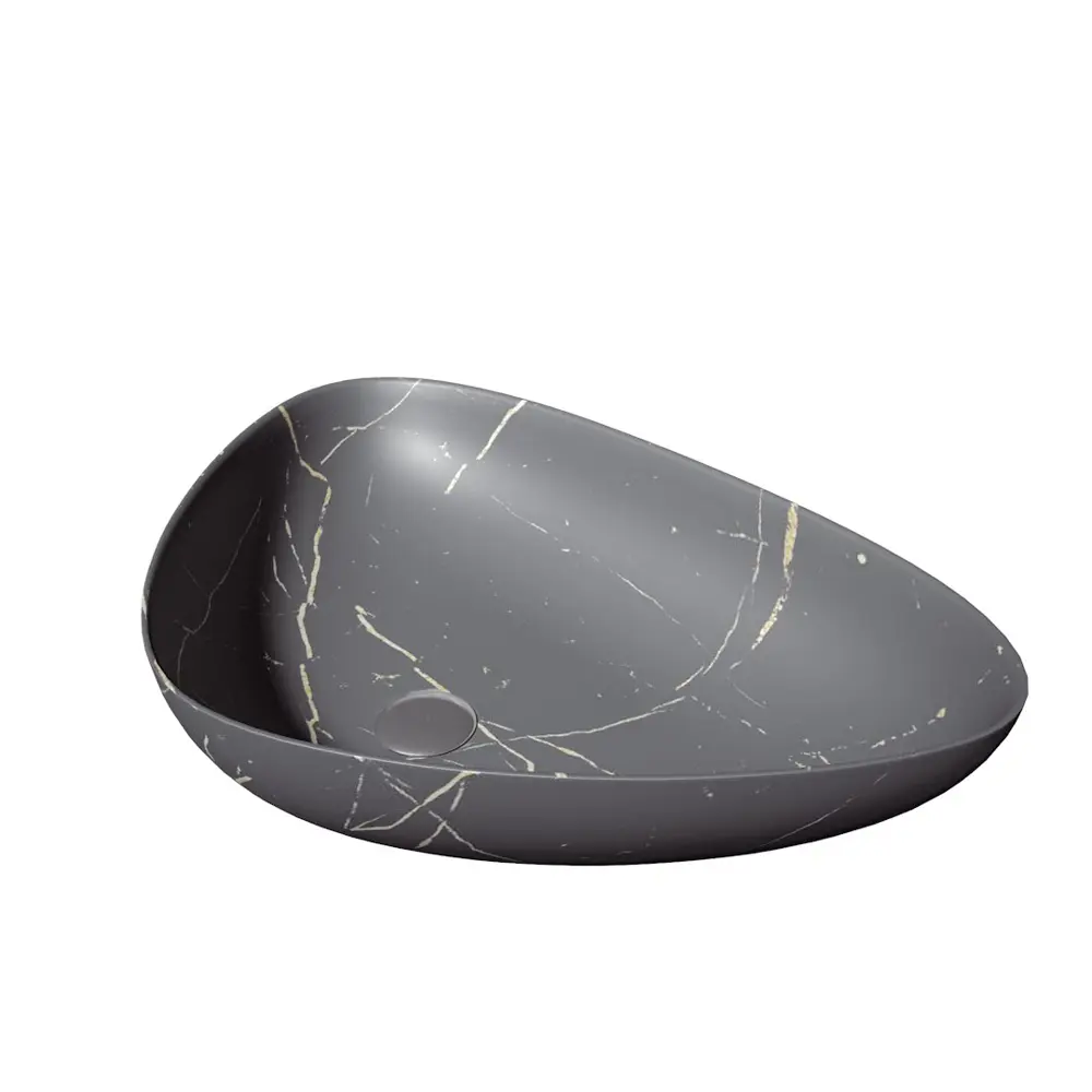 Фото 3 Раковина для ванной накладная Teymi Ellie 60 графит мрамор в комплекте смеситель высокий черный матовый F13006