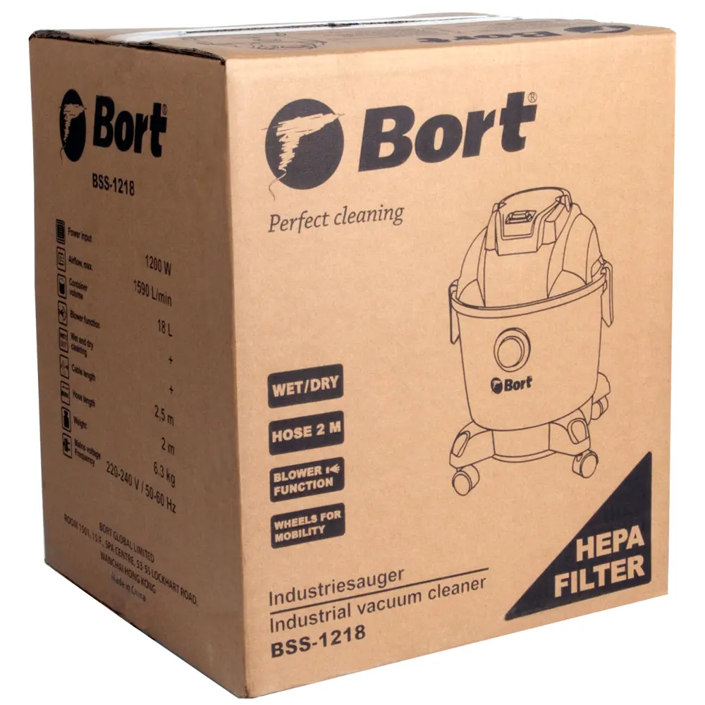 Фото 4 Пылесос для сухой и влажной уборки Bort BSS-1218, 1200 Вт, 18 л Фото 4 Пылесос для сухой и влажной уборки Bort BSS-1218, 1200 Вт, 18 л