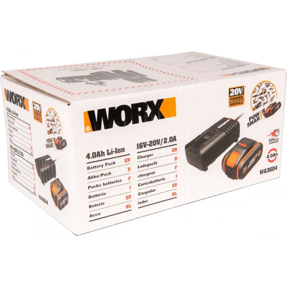 Фото 3 Аккумулятор Worx WA3604, 20 В Li-Ion 4 Ач в комплекте с зарядным устройством Фото 3 Аккумулятор Worx WA3604, 20 В Li-Ion 4 Ач в комплекте с зарядным устройством