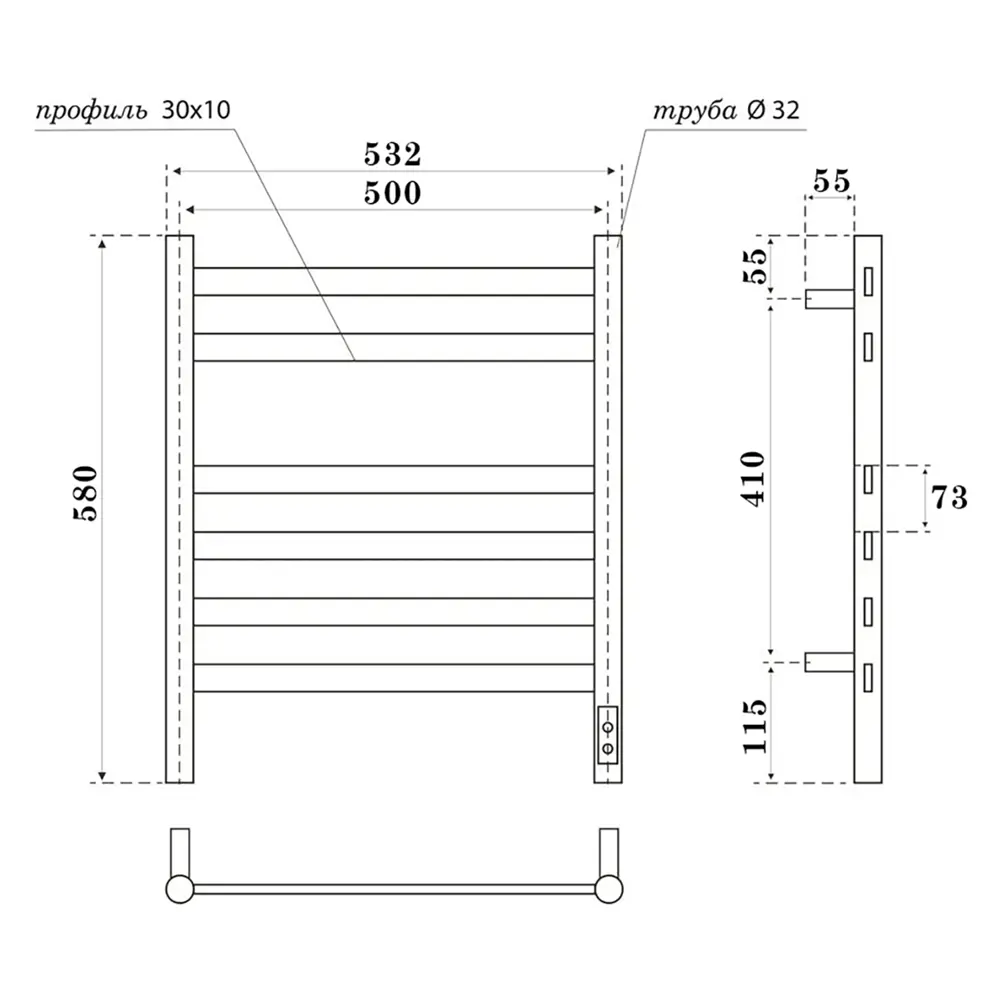 Фото 4 Полотенцесушитель электрический Point Ophite PNOH856B П6 500x580 мм 85 Вт с терморегулятором лесенка цвет черный матовый Фото 4 Полотенцесушитель электрический Point Ophite PNOH856B П6 500x580 мм 85 Вт с терморегулятором лесенка цвет черный матовый