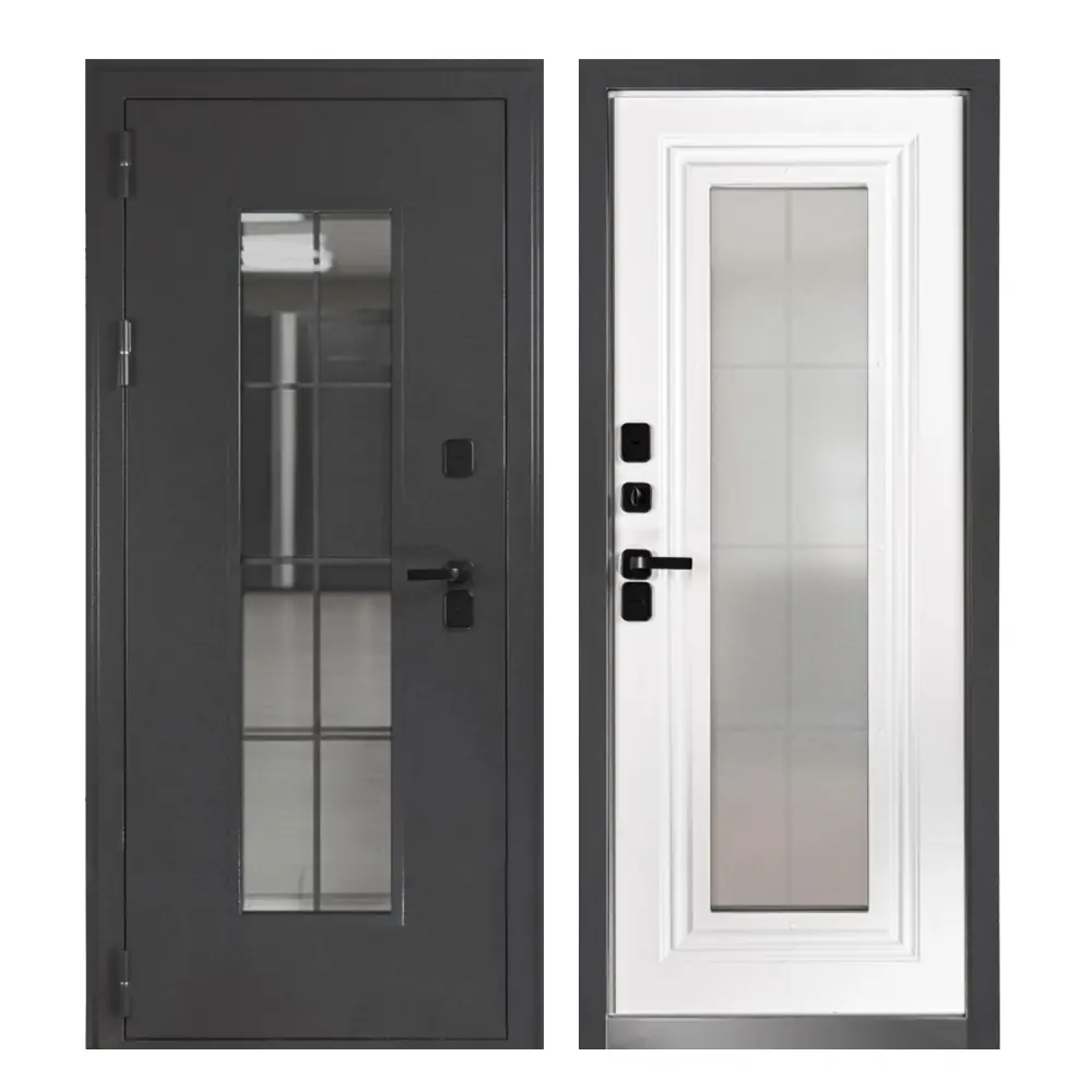 Фото Входная дверь Buldoors HomeGlass Big Юг левый 205x86см цвет букле графит/белый матовый Фото Входная дверь Buldoors HomeGlass Big Юг левый 205x86см цвет букле графит/белый матовый