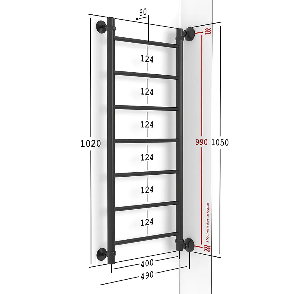 Фото 5 Полотенцесушитель водяной лесенка Onix Classic right 40x100 см 1/2" нержавеющая сталь цвет черный матовый Фото 5 Полотенцесушитель водяной лесенка Onix Classic right 40x100 см 1/2" нержавеющая сталь цвет черный матовый
