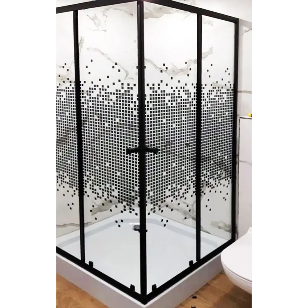 Фото 5 Душевой уголок BAUEDGE Stil квадратный с поддоном 90x90x195см прозрачное закаленное стекло с черным рисунком черный матовый профиль Фото 5 Душевой уголок BAUEDGE Stil квадратный с поддоном 90x90x195см прозрачное закаленное стекло с черным рисунком черный матовый профиль