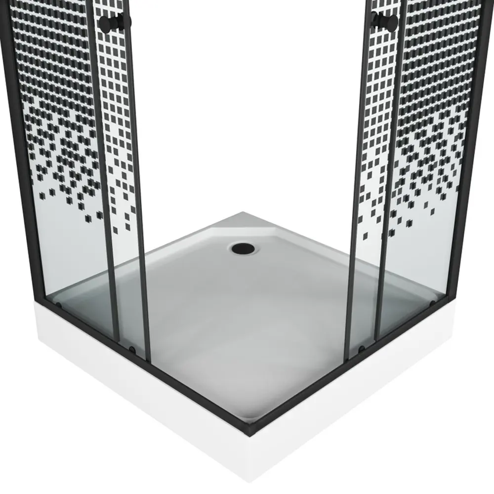 Фото 2 Душевой уголок BAUEDGE Stil квадратный с поддоном 90x90x195см прозрачное закаленное стекло с черным рисунком черный матовый профиль Фото 2 Душевой уголок BAUEDGE Stil квадратный с поддоном 90x90x195см прозрачное закаленное стекло с черным рисунком черный матовый профиль