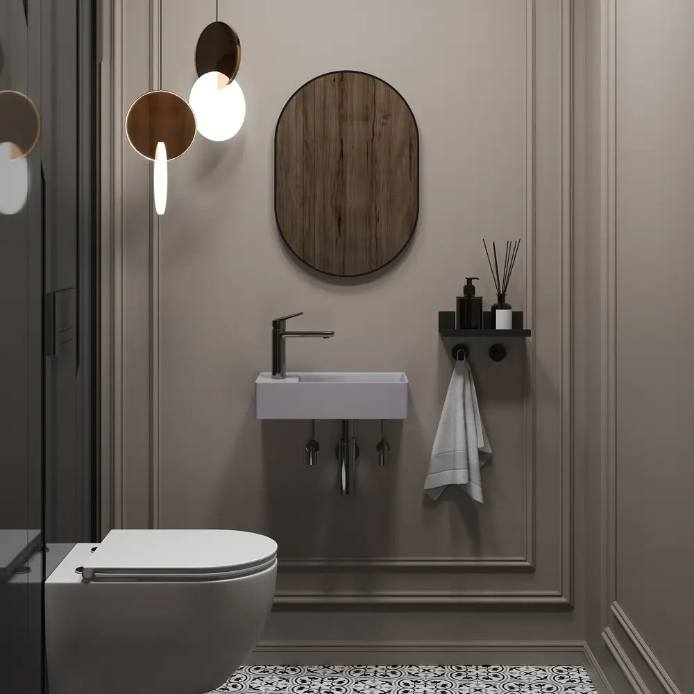 Фото 8 Раковина мини для ванной или туалета Wellsee WC Area 321809000 41 см цвет матовый серый Фото 8 Раковина мини для ванной или туалета Wellsee WC Area 321809000 41 см цвет матовый серый