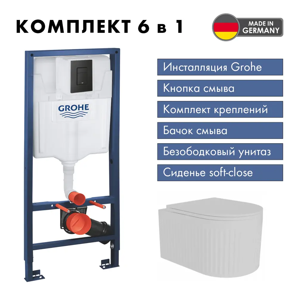Фото Инсталляция GROHE Solido 3 в 1 с клавишей смыва Even фантомный черный (38811KF0) Alentori FLUIRE 2101 Vortex унитаз микролифт белый глянцевый Фото Инсталляция GROHE Solido 3 в 1 с клавишей смыва Even фантомный черный (38811KF0) Alentori FLUIRE 2101 Vortex унитаз микролифт белый глянцевый