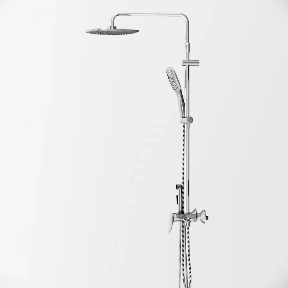 Фото 3 Душевая система Damixa Apollo DX220920000 с тропическим душем, с гигиеническим смесителем и полочкой цвет хром Фото 3 Душевая система Damixa Apollo DX220920000 с тропическим душем, с гигиеническим смесителем и полочкой цвет хром
