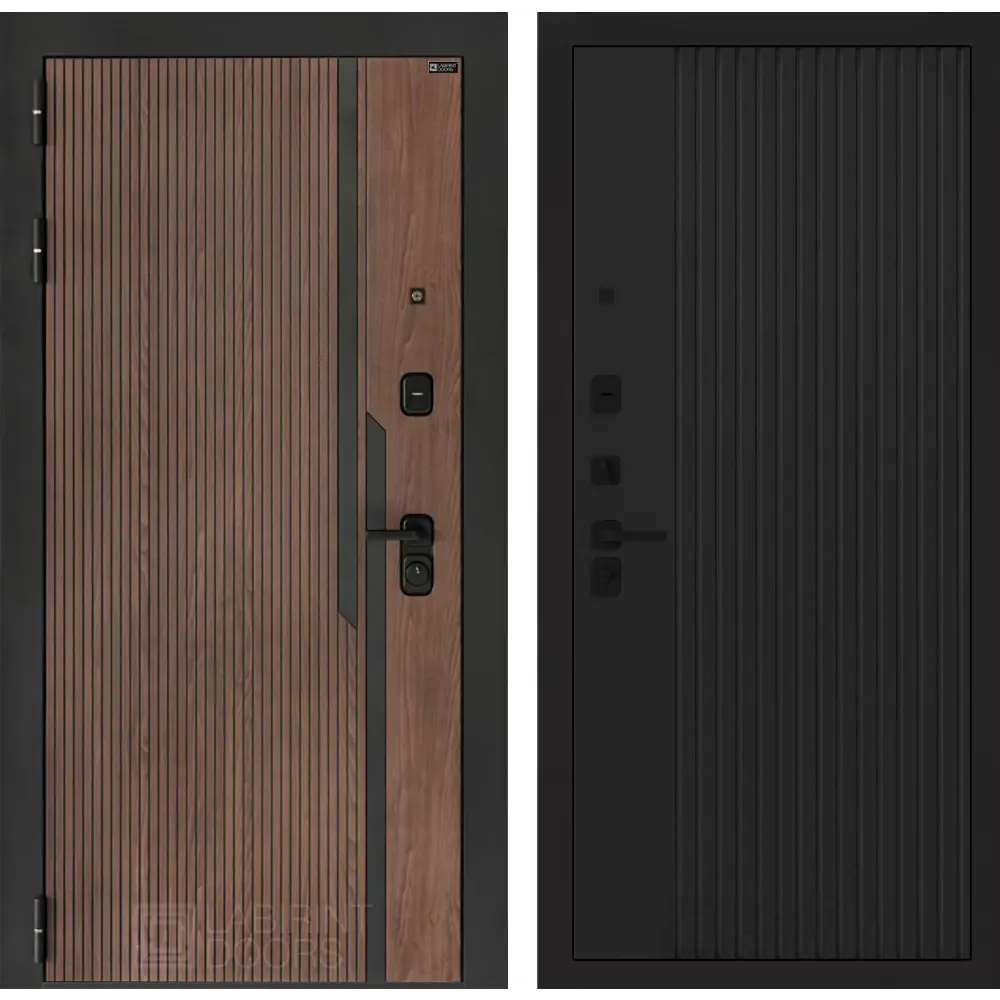 Фото Входная дверь Лабиринт Кармина левый 205x96см цвет орех американский с патиной/черный кварц с панелью П29