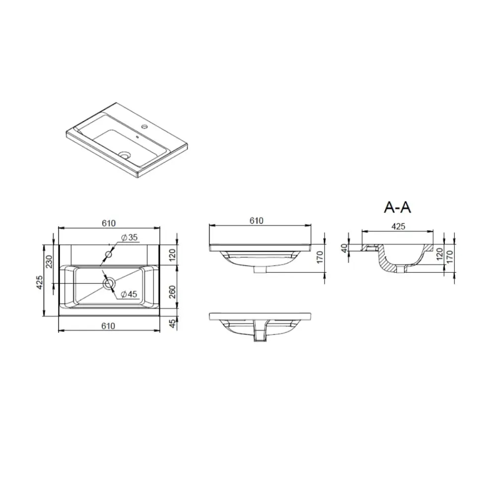 Фото 5 Встраиваемая раковина Am.pm hit Hit 61см цвет белый