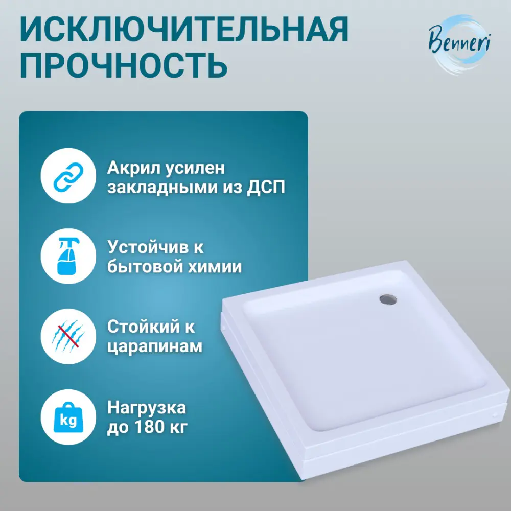 Фото 4 Поддон для душа Benneri BE.KV.80x80 80x80 Фото 4 Поддон для душа Benneri BE.KV.80x80 80x80