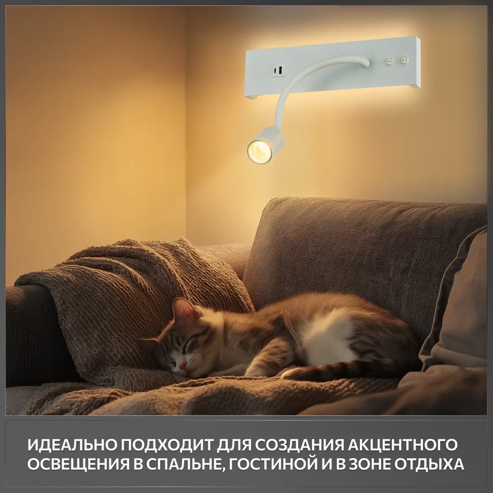 Фото 12 Настенный светильник светодиодный Citiluxс выключателем Декарт cl704470 usb белый теплый белый (желтый) свет цвет белый