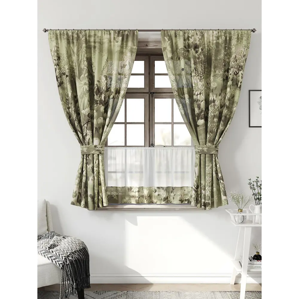 Фото Комплект штор Comfy way CW705171-160 на шторной ленте 160x150 см цвет зеленый, фисташковый, хаки Фото Комплект штор Comfy way CW705171-160 на шторной ленте 160x150 см цвет зеленый, фисташковый, хаки