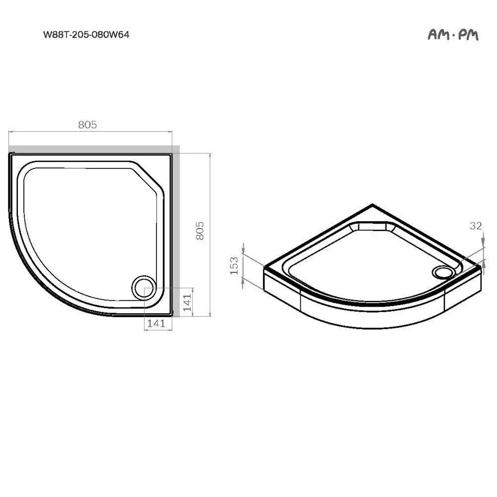 Фото 4 Душевой поддон Am.pm X-Joy W88T-205-080W64 80x80 см акриловый, на каркасе, сифон в комплекте цвет белый