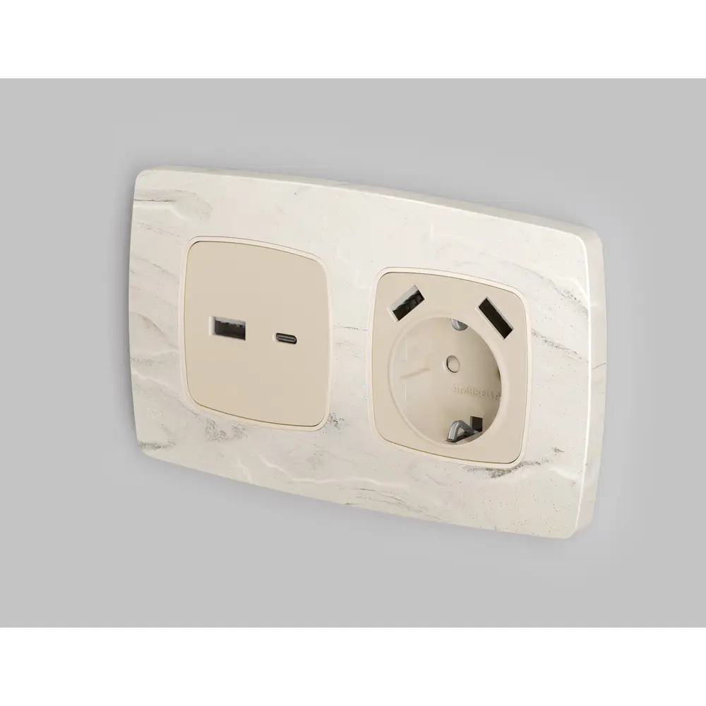 Фото 2 Накладка для розетки с заземлением и со шторками 2USB A+A Ambrella volt Omega OP3290 цвет бежевый матовый Фото 2 Накладка для розетки с заземлением и со шторками 2USB A+A Ambrella volt Omega OP3290 цвет бежевый матовый
