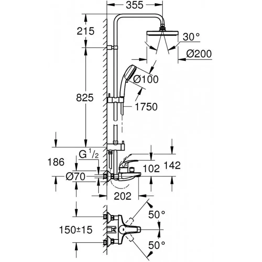 Фото 2 Душевая система Grohe 26305001 Tempesta Cosmopolitan System 200 с однорычажным смесителем для ванны, хром Фото 2 Душевая система Grohe 26305001 Tempesta Cosmopolitan System 200 с однорычажным смесителем для ванны, хром
