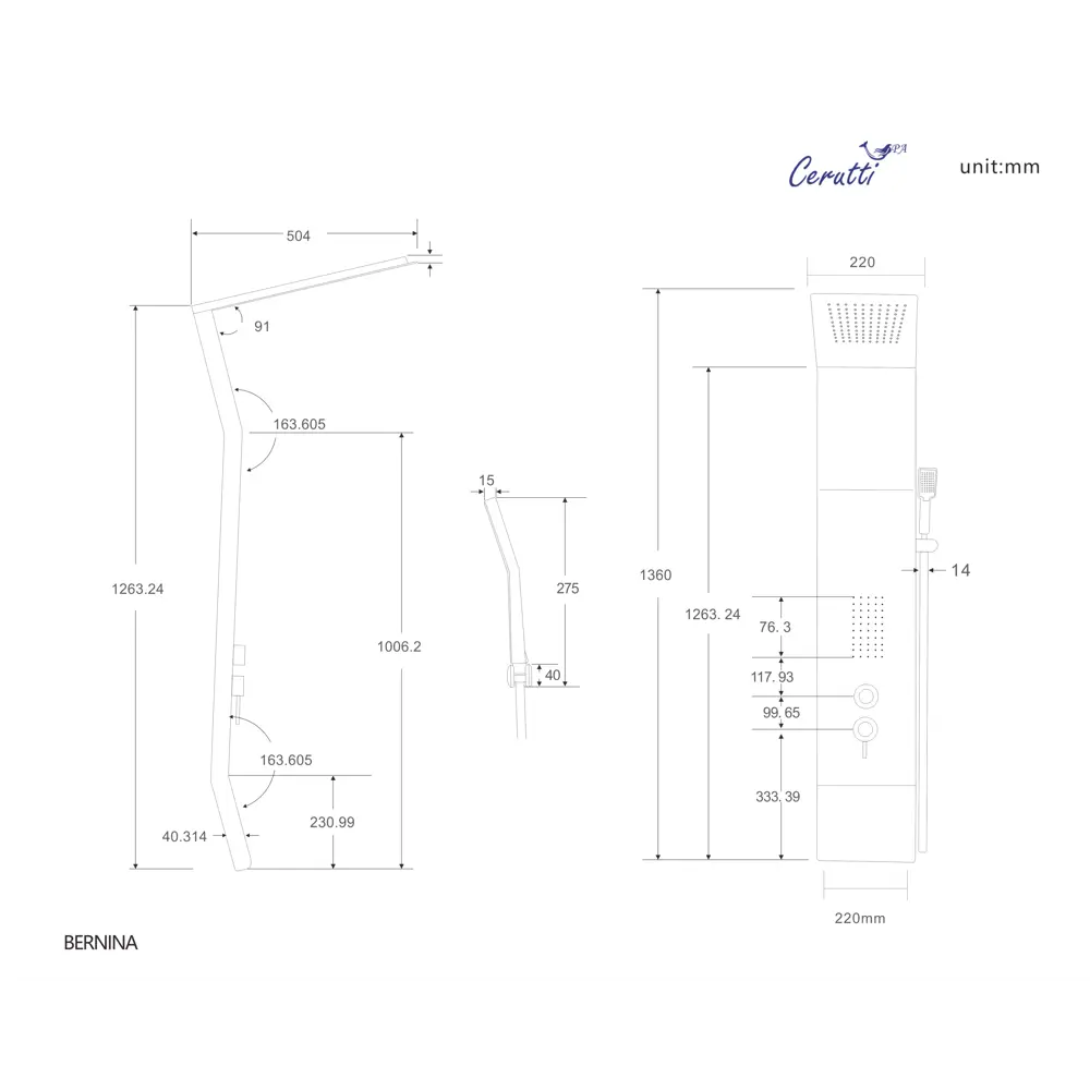 Фото 4 Душевая панель Ceruttispa Bernina CT8982 черная с гидромассажем Фото 4 Душевая панель Ceruttispa Bernina CT8982 черная с гидромассажем