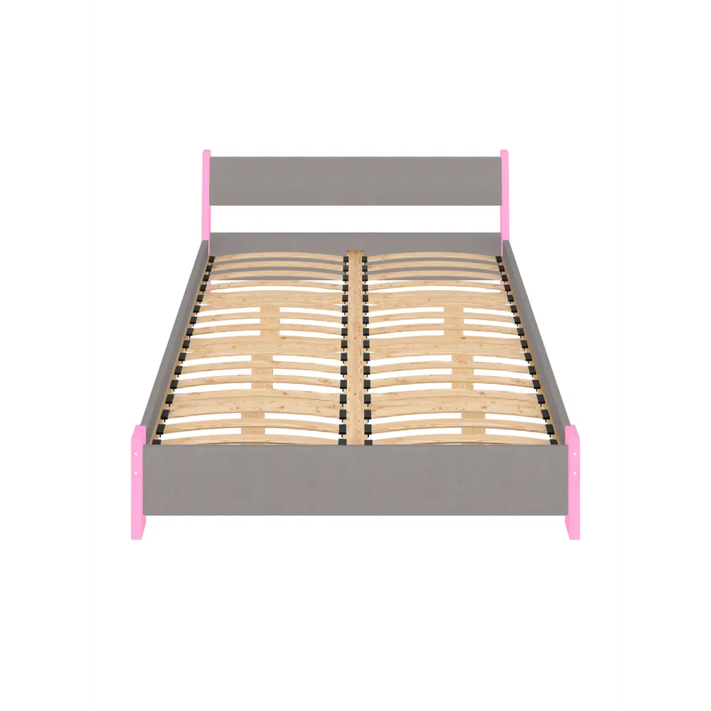 Фото 3 Кровать Solarius Мишка орто основание 130x80x210см дерево цвет светло-серый/розовый