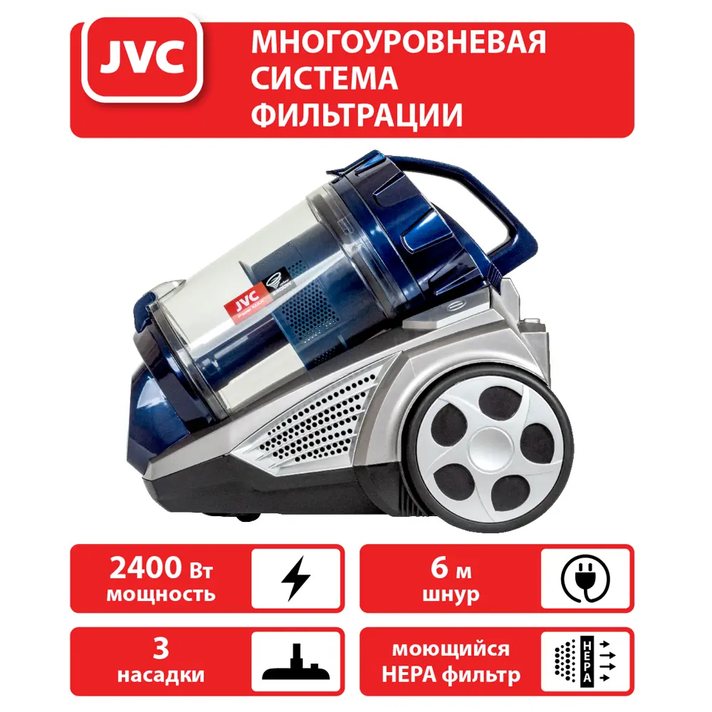 Фото 13 Пылесос с контейнером Jvc Jh-vc423 2400 Вт 3 л цвет синий серый