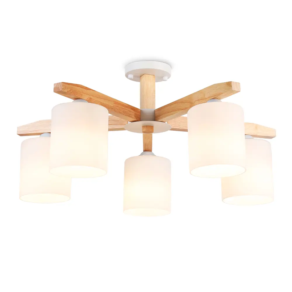 Фото Люстра на штанге Ambrella Light Traditional Ambr_tr83113 5 ламп 7.86 м² цвет белый/светлое дерево Фото Люстра на штанге Ambrella Light Traditional Ambr_tr83113 5 ламп 7.86 м² цвет белый/светлое дерево