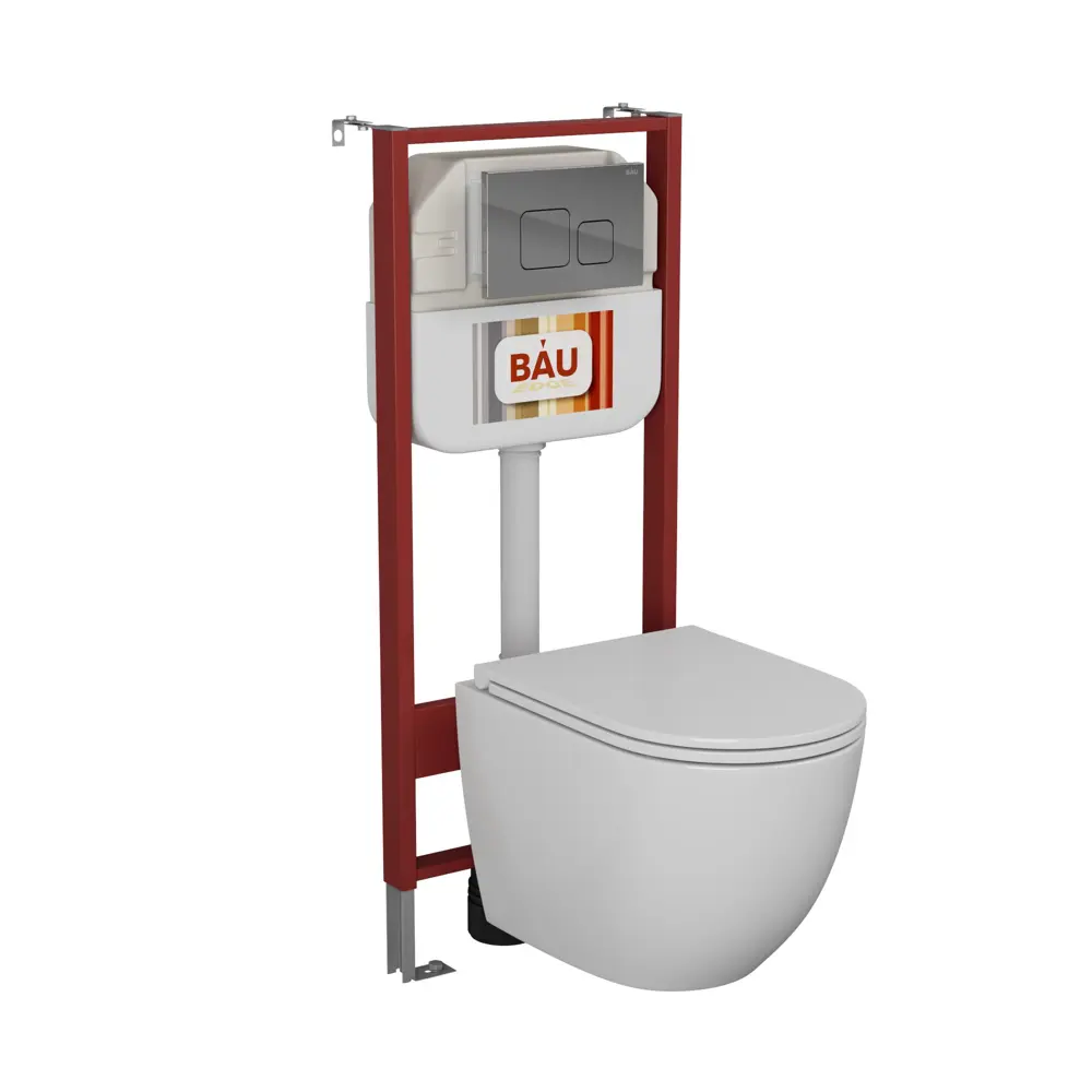 Фото 2 Комплект BAUEDGE NEO45700-GR-4455SQ-Q00016 6 в 1: инсталляция 45, унитаз, со смывом торнадо Grossman Hurricane 3, сиденье, кнопка Soul, хром
