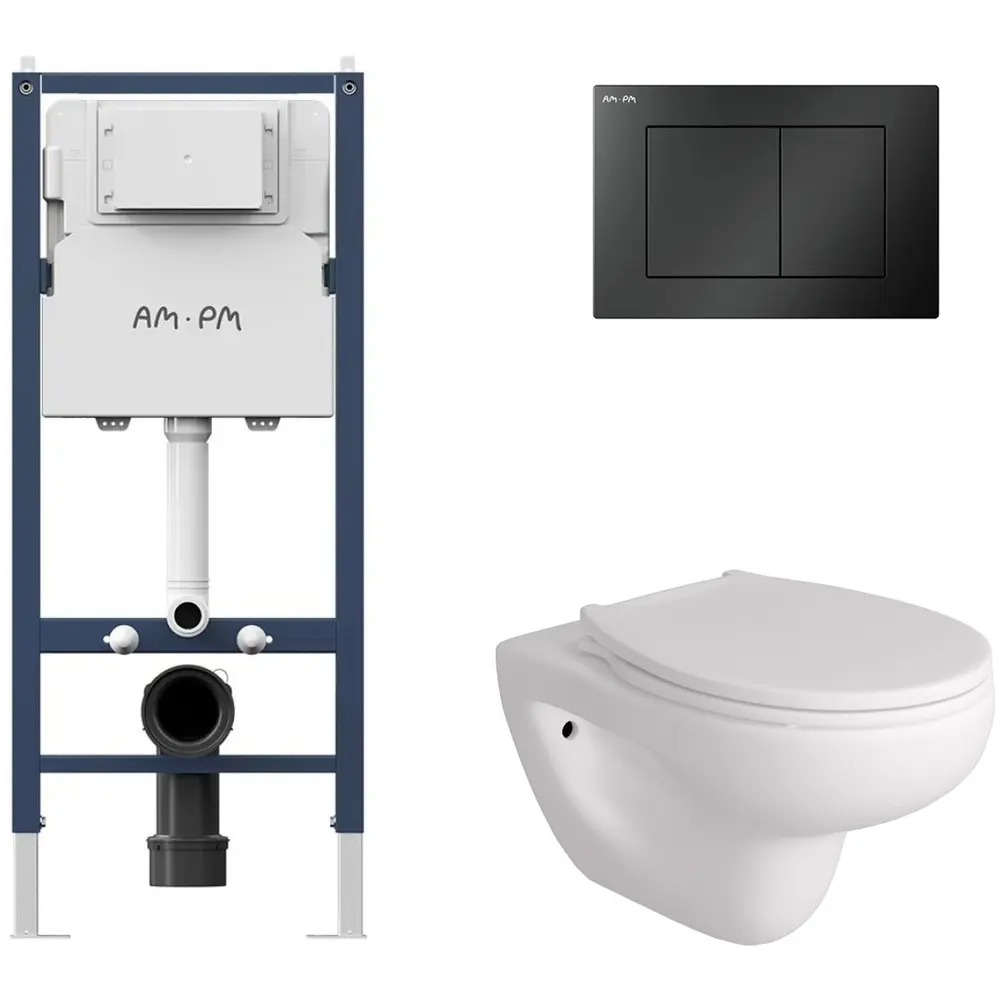 Фото 2 Инсталляция AM.PM I012709.0238 PrimeFit с клавишей слива PrimeFit S матовый черный Alentori FLUIRE 901 унитаз микролифт глянцевый белый Фото 2 Инсталляция AM.PM I012709.0238 PrimeFit с клавишей слива PrimeFit S матовый черный Alentori FLUIRE 901 унитаз микролифт глянцевый белый