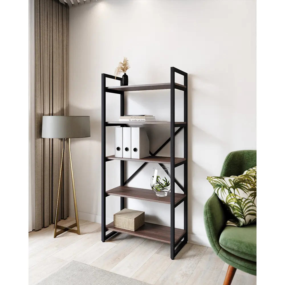 Фото Стеллаж с полками Лофт A1 home 5 полок 68x150x34 см металл цвет дуб ниагара Фото Стеллаж с полками Лофт A1 home 5 полок 68x150x34 см металл цвет дуб ниагара