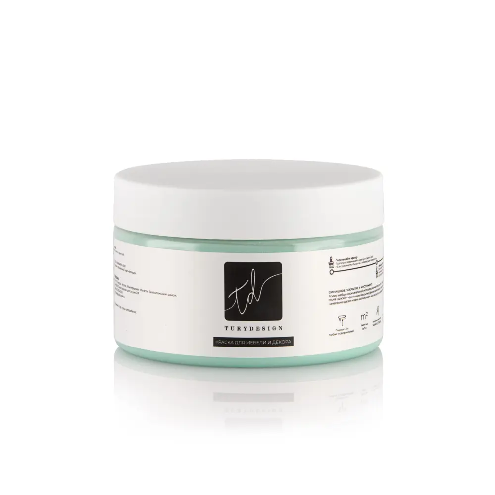 Фото 2 Краска для декорирования мебели TURYDESIGN Turypaints T1-00012068 цвет мятный 0.25 л Фото 2 Краска для декорирования мебели TURYDESIGN Turypaints T1-00012068 цвет мятный 0.25 л