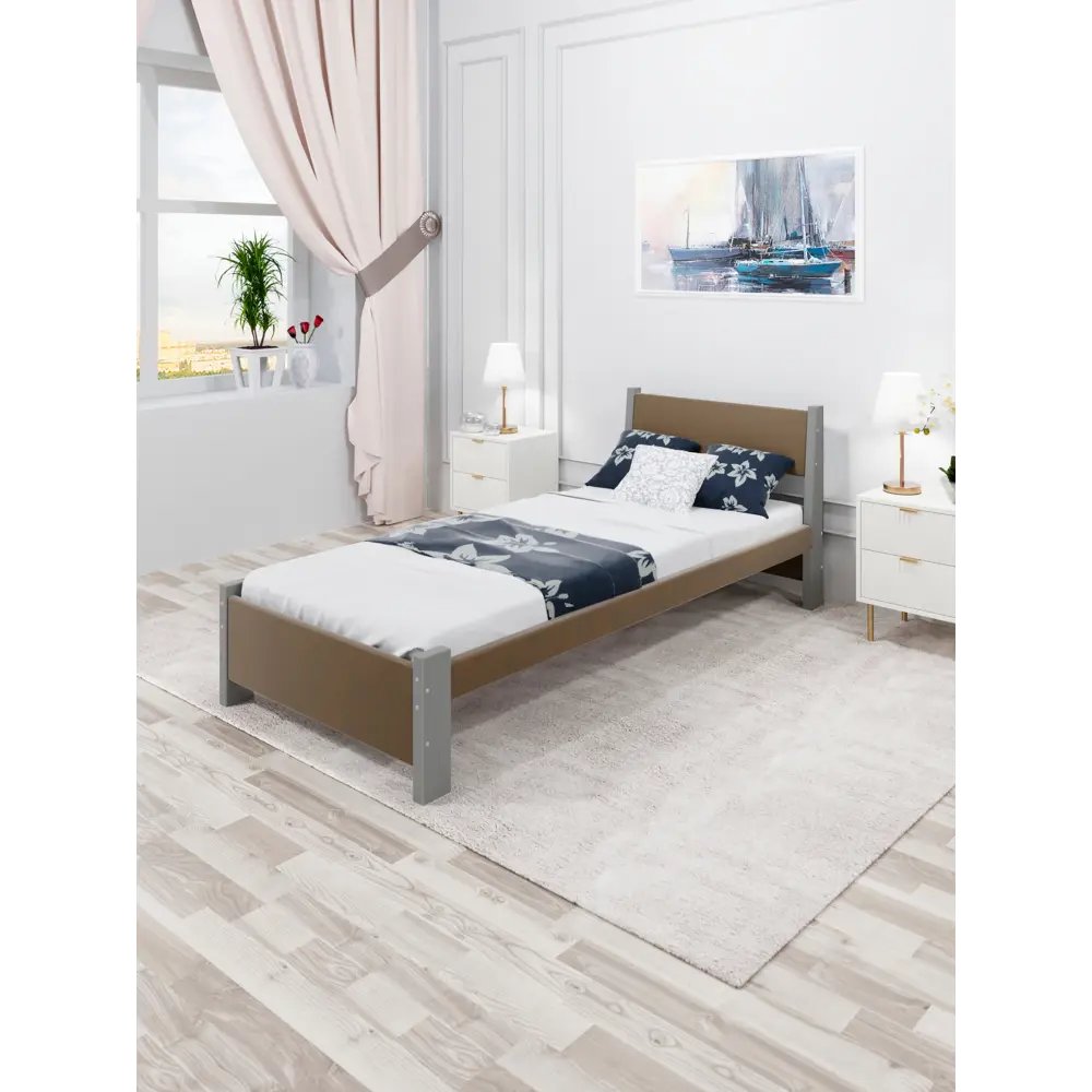 Фото 2 Кровать Solarius Мишка орто основание mkr-obiv-rs9-plat80-200-orto 90 x 80 x 210 см дерево цвет коричневый/платиновый Фото 2 Кровать Solarius Мишка орто основание mkr-obiv-rs9-plat80-200-orto 90 x 80 x 210 см дерево цвет коричневый/платиновый