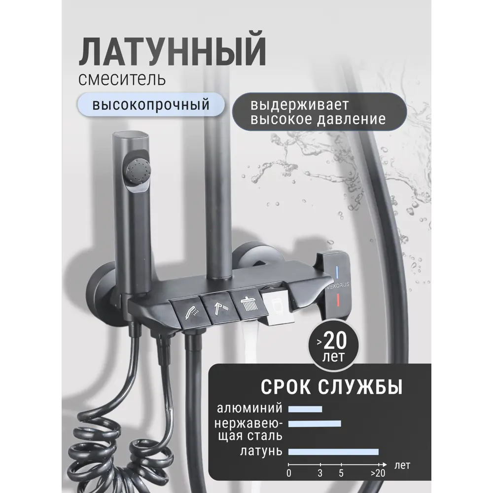 Фото 3 Душевая стойка Vexorus SH_8008_B 4 режимная цвет серый Фото 3 Душевая стойка Vexorus SH_8008_B 4 режимная цвет серый