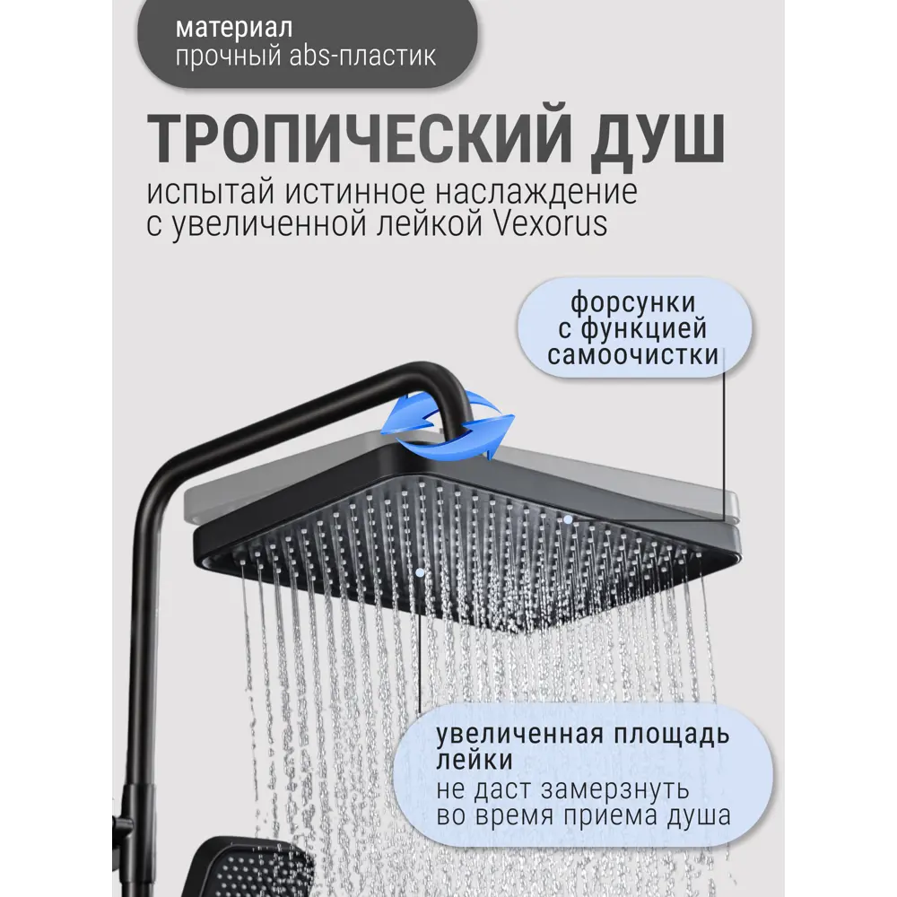 Фото 6 Душевая стойка Vexorus SH_8008_B 4 режимная цвет серый Фото 6 Душевая стойка Vexorus SH_8008_B 4 режимная цвет серый