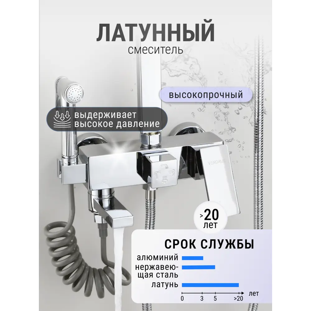 Фото 3 Душевая стойка Vexorus Showerset_chrome2/8003 3 режимная цвет хром Фото 3 Душевая стойка Vexorus Showerset_chrome2/8003 3 режимная цвет хром