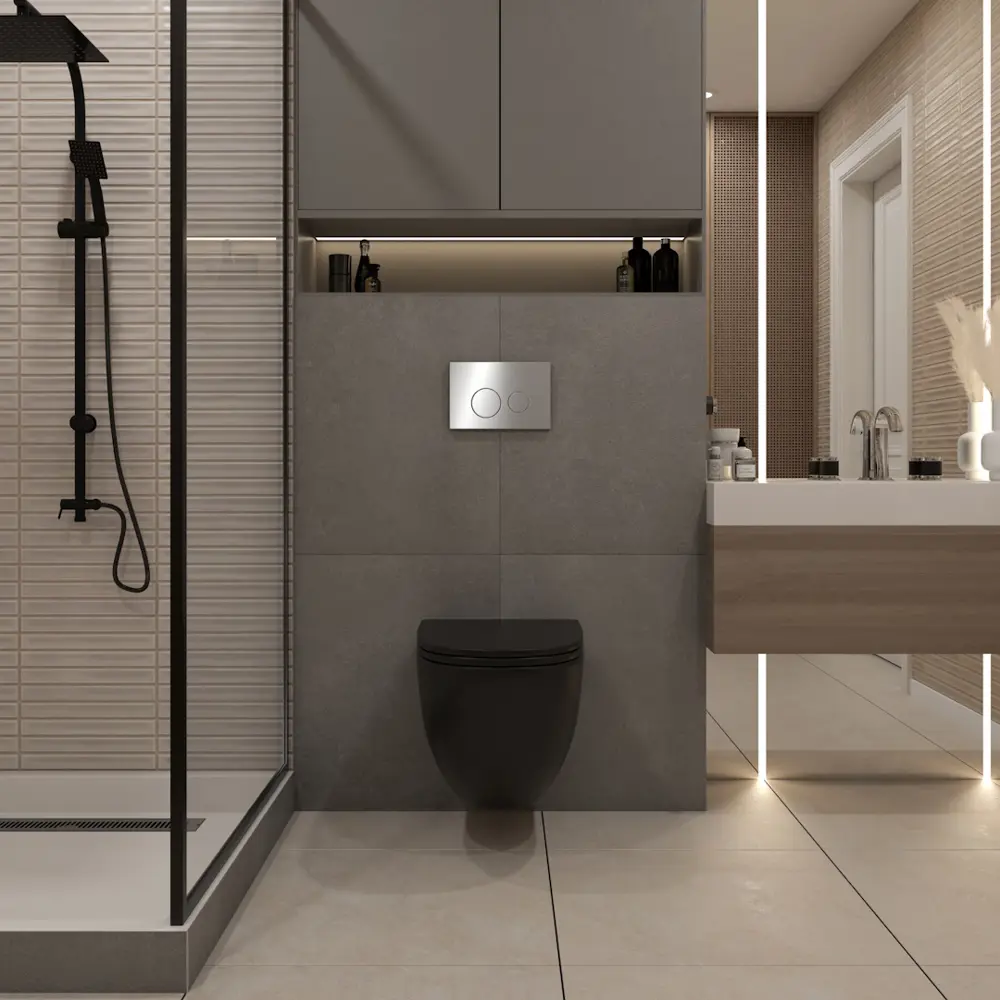 Фото 3 Комплект Teymi F13902 5 в 1 инсталляция с унитазом унитаз подвесной безободковый черный Lina S Black кнопка нержавеющая сталь Фото 3 Комплект Teymi F13902 5 в 1 инсталляция с унитазом унитаз подвесной безободковый черный Lina S Black кнопка нержавеющая сталь