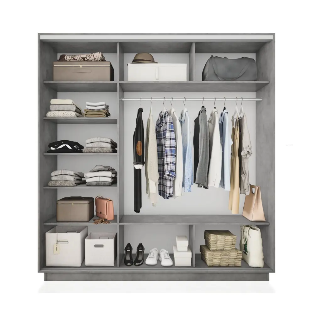 Фото 2 Шкаф-купе Мебельная Компания Е1 3 дверный 220x210x60 см зеркало 9 полок ЛДСП цвет бетон emt2_210_bt