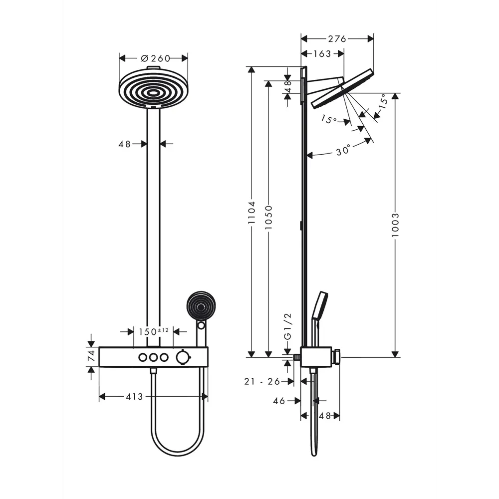 Фото 2 Душевая стойка Hansgrohe 24240000 Pulsify S 3 режима цвет хром со смесителем Фото 2 Душевая стойка Hansgrohe 24240000 Pulsify S 3 режима цвет хром со смесителем