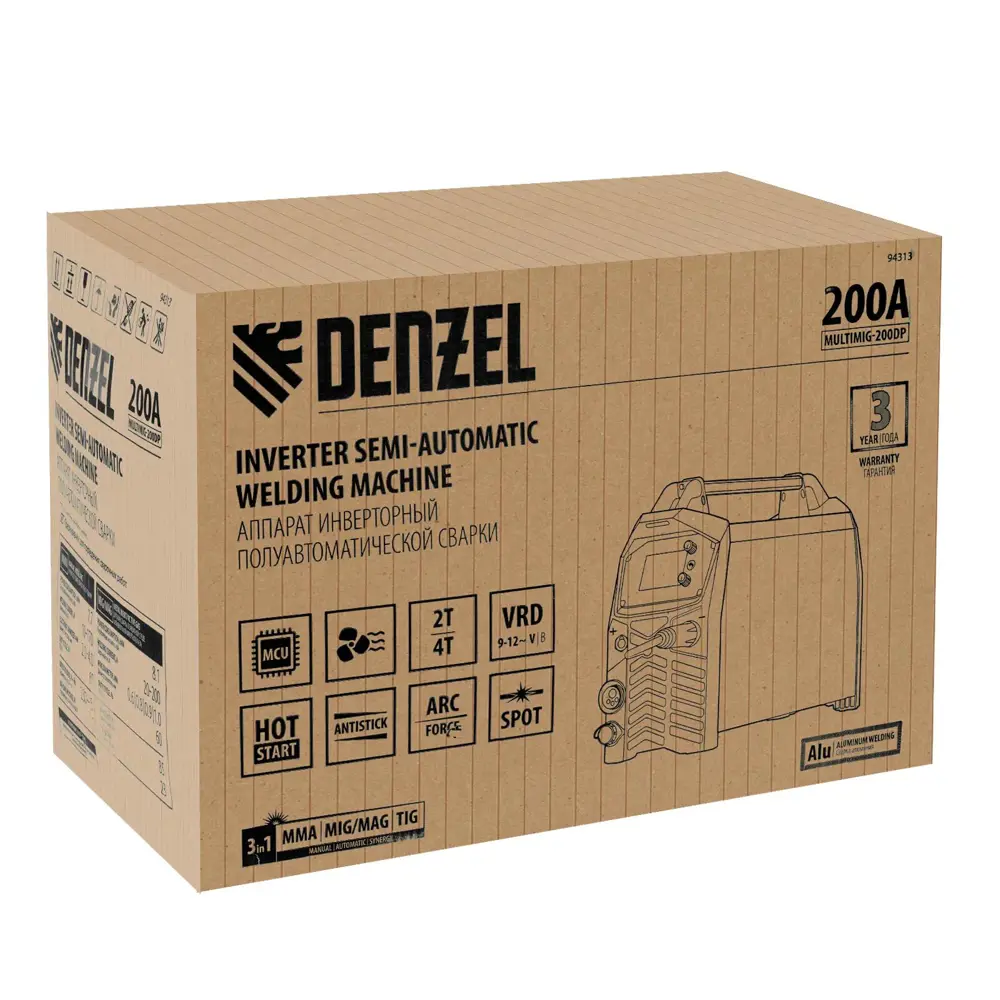 Фото 19 Сварочный аппарат инверторный Denzel MultiMIG-200DP Synergy Double Pulse, 200 А, до 4 мм