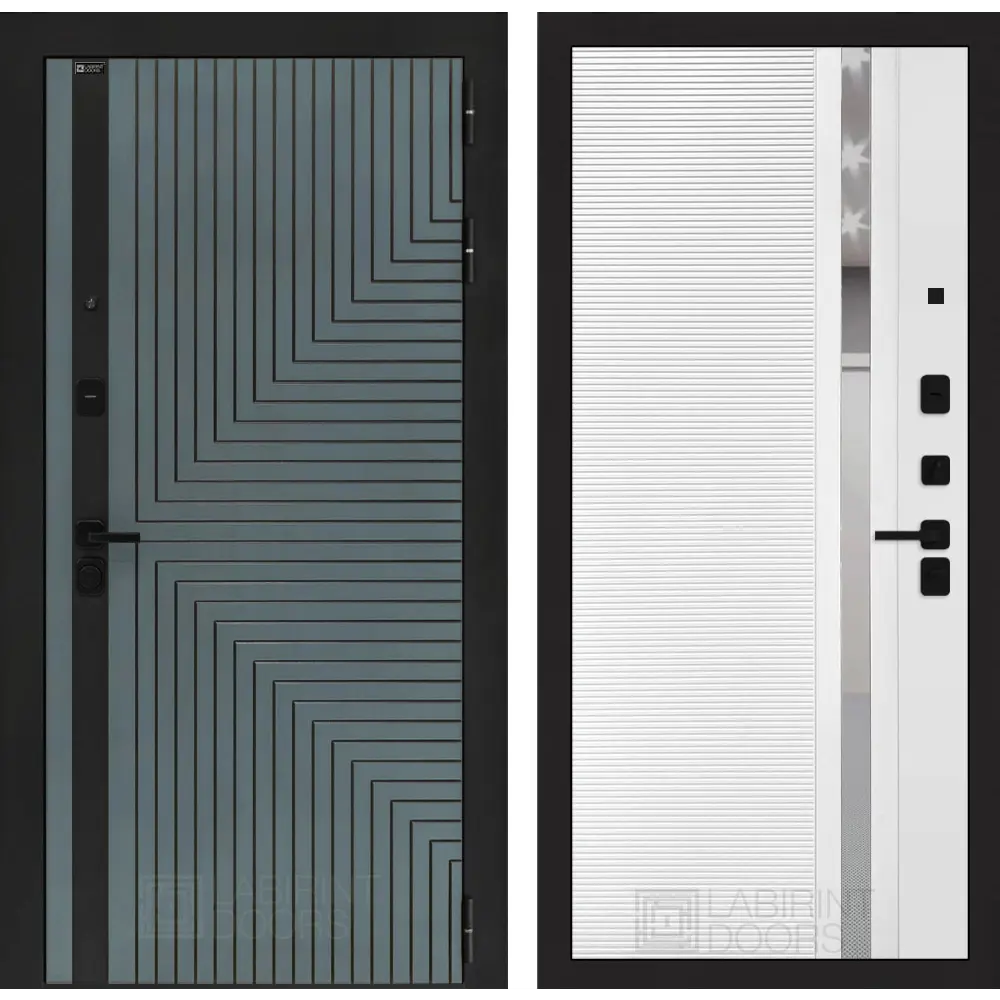 Фото Входная дверь Labirintdoors Кредор правый 205x96см цвет серо-зеленый с патиной/белый софт с зеркалом П31 Фото Входная дверь Labirintdoors Кредор правый 205x96см цвет серо-зеленый с патиной/белый софт с зеркалом П31