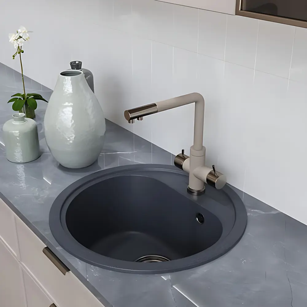 Фото Мойка для кухни Mixline NL-TM10 53x53 см глубина чаши 180 см искусственный камень цвет антрацит Фото Мойка для кухни Mixline NL-TM10 53x53 см глубина чаши 180 см искусственный камень цвет антрацит