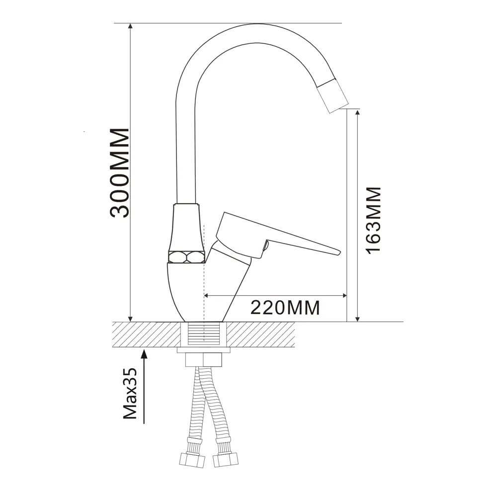 Фото 2 Смеситель для кухни D-lin D150303-1 поворотный излив 20 см цвет хром