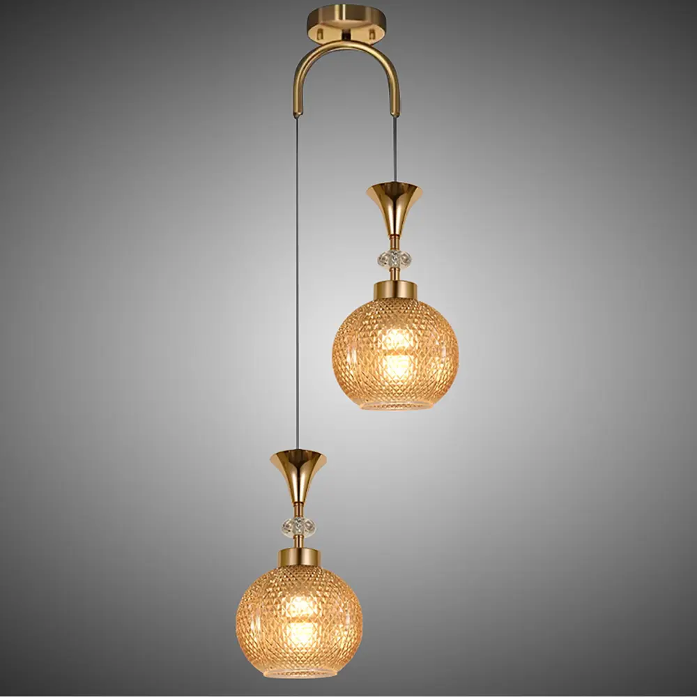 Фото 5 Светильник подвесной Reluce 02001-0.9-02 amber 2 лампы 12 м² цвет жёлтый/золотой Фото 5 Светильник подвесной Reluce 02001-0.9-02 amber 2 лампы 12 м² цвет жёлтый/золотой