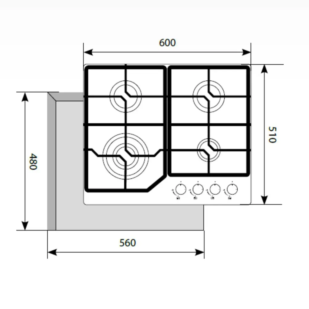 Фото 3 Газовая варочная панель Lex GVG 6040-1 IV Light 60 см 4 конфорки цвет белый