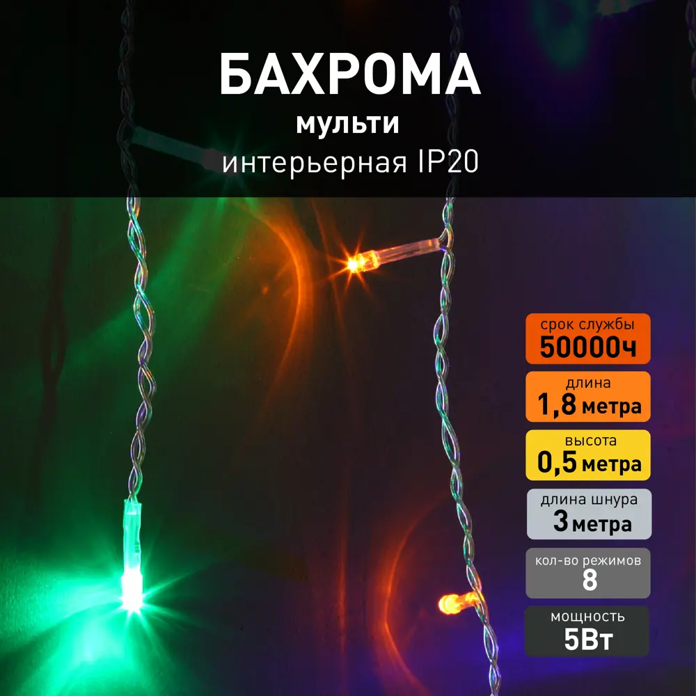 Фото Электрогирлянда комнатная Eurosvet a044085 бахрома 1.8x1.8 м 64 ламп разноцветный 8 режимов работы Фото Электрогирлянда комнатная Eurosvet a044085 бахрома 1.8x1.8 м 64 ламп разноцветный 8 режимов работы