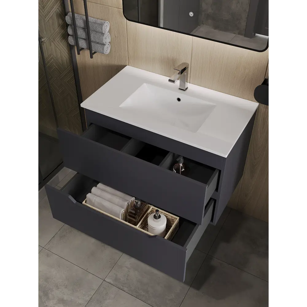 Фото 2 Тумба с раковиной Topline FLIPTU70G-3700W подвесная цвет графит матовый Фото 2 Тумба с раковиной Topline FLIPTU70G-3700W подвесная цвет графит матовый