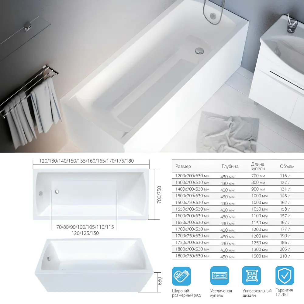 Фото 3 Ванна акриловая Marka One Modern 170x70 Прямоугольная белая 01мод1770 Фото 3 Ванна акриловая Marka One Modern 170x70 Прямоугольная белая 01мод1770